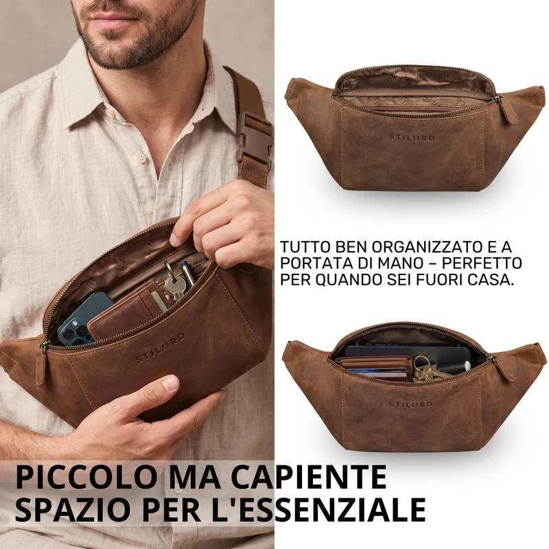"Pino" Praktische Bauchtasche aus echtem Leder für Damen und Herren