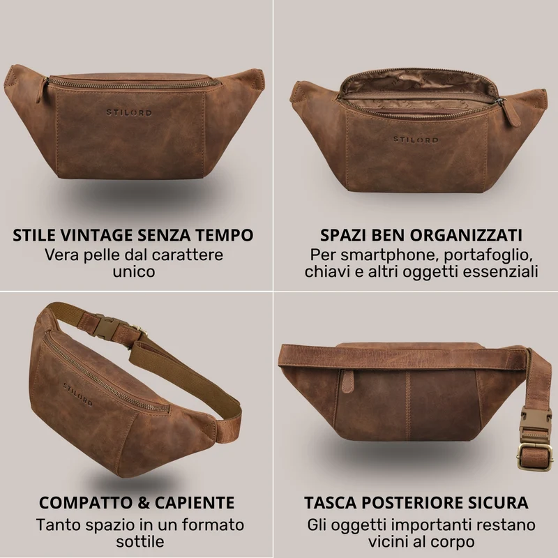 "Pino" Praktische Bauchtasche aus echtem Leder für Damen und Herren