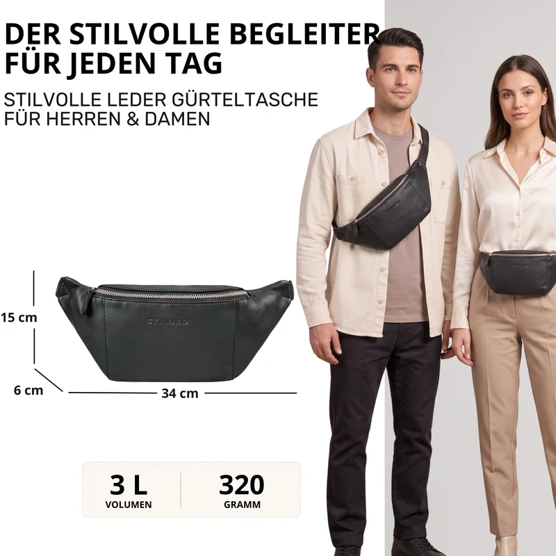 "Pino" Praktische Bauchtasche aus echtem Leder für Damen und Herren