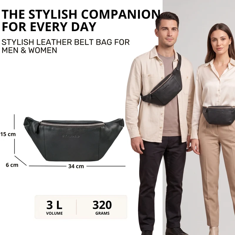 "Pino" Praktische Bauchtasche aus echtem Leder für Damen und Herren