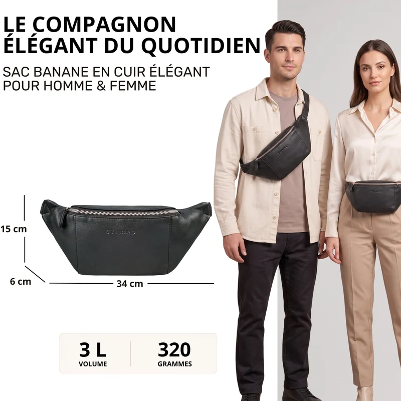 "Pino" Praktische Bauchtasche aus echtem Leder für Damen und Herren