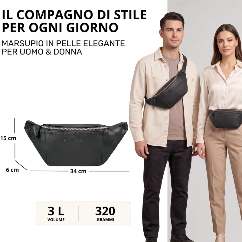 "Pino" Praktische Bauchtasche aus echtem Leder für Damen und Herren