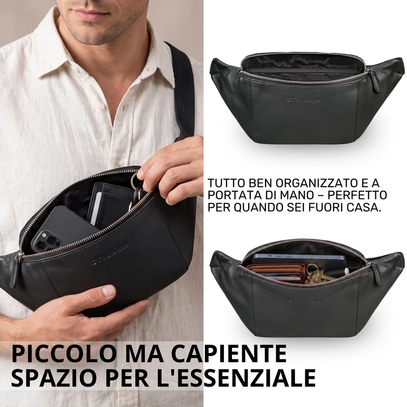 "Pino" Praktische Bauchtasche aus echtem Leder für Damen und Herren
