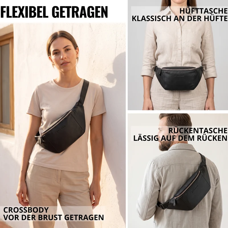 "Pino" Praktische Bauchtasche aus echtem Leder für Damen und Herren