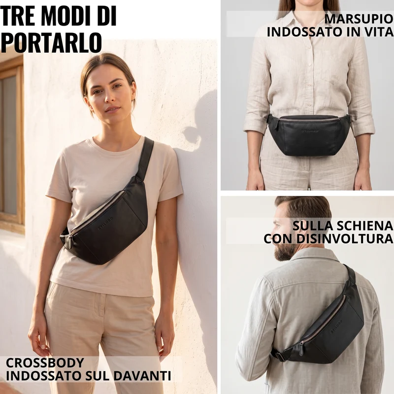 "Pino" Praktische Bauchtasche aus echtem Leder für Damen und Herren