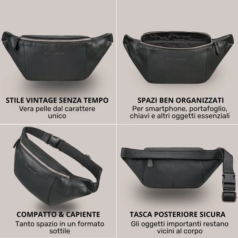 "Pino" Praktische Bauchtasche aus echtem Leder für Damen und Herren