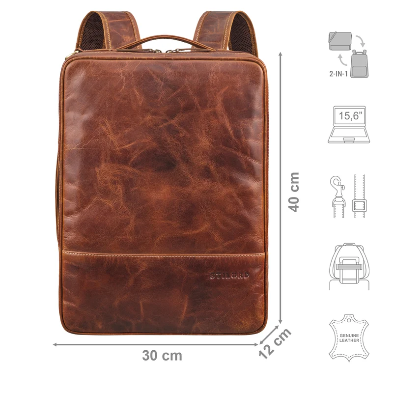 "Dash" Praktischer 2 in 1 Rucksack Leder XL Aktentasche 15 - 16 Unisex