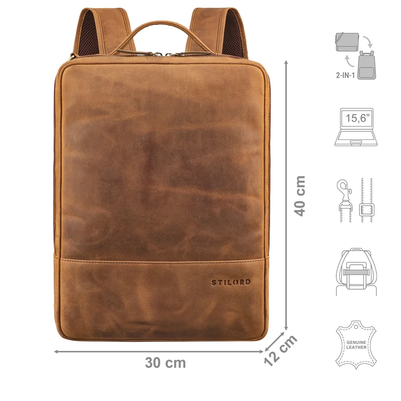 "Dash" Praktischer 2 in 1 Rucksack Leder XL Aktentasche 15 - 16 Unisex