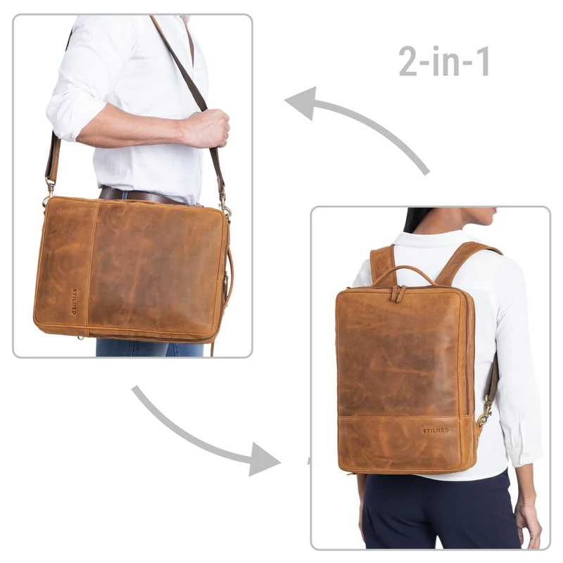 "Dash" Praktischer 2 in 1 Rucksack Leder XL Aktentasche 15 - 16 Unisex