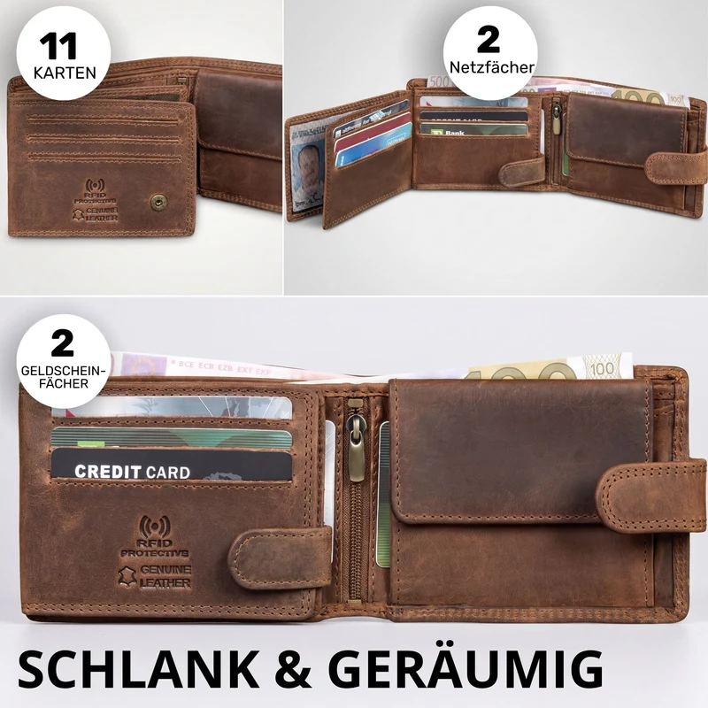 "Merrick" RFID Geldbörse Herren Leder