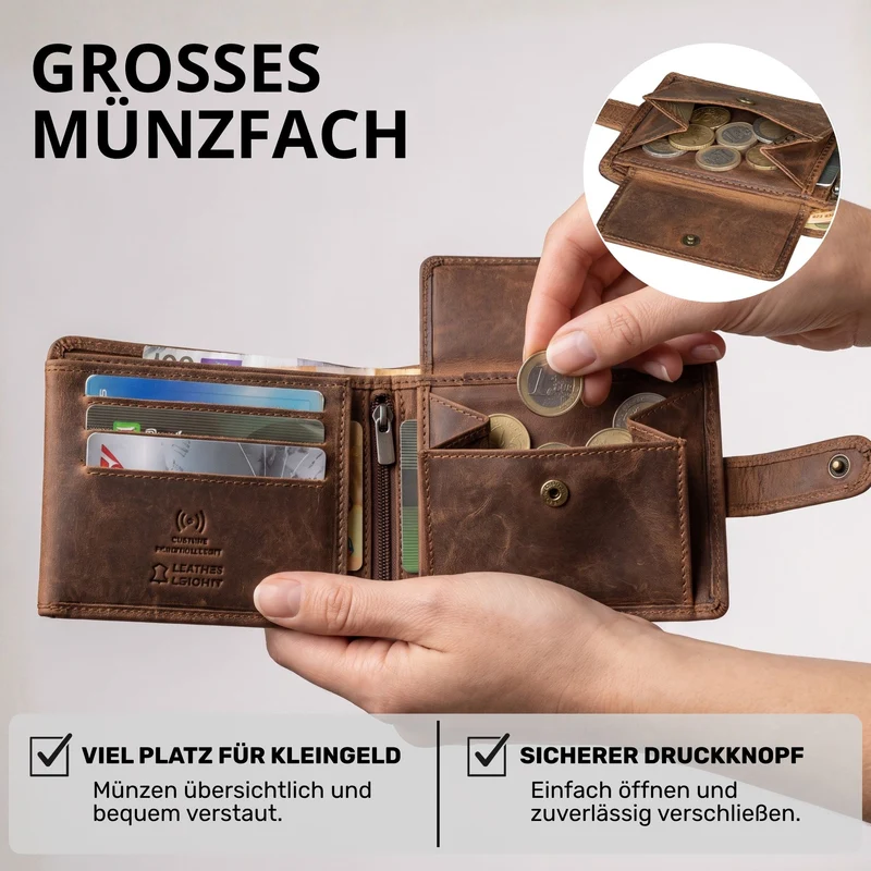 "Merrick" RFID Geldbörse Herren Leder