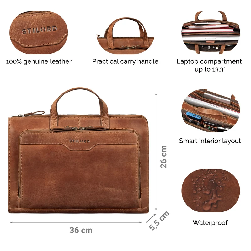 "Silvano" Schmale Echtleder Laptop Sleeve 13,3 Zoll Damen und Herren