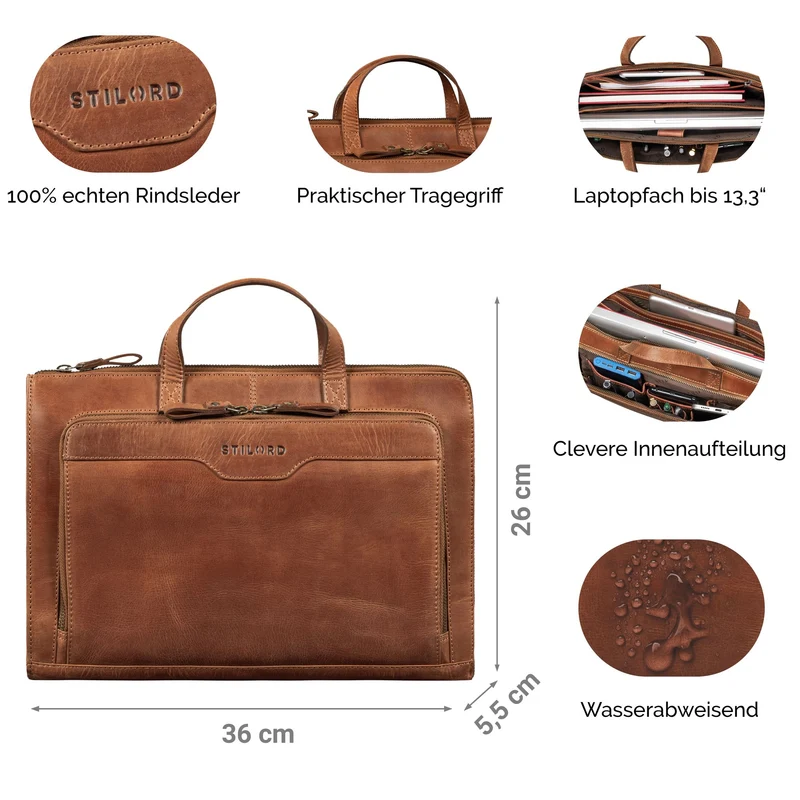 "Silvano" Schmale Echtleder Laptop Sleeve 13,3 Zoll Damen und Herren