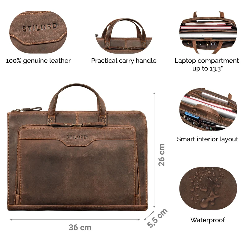 "Silvano" Schmale Echtleder Laptop Sleeve 13,3 Zoll Damen und Herren