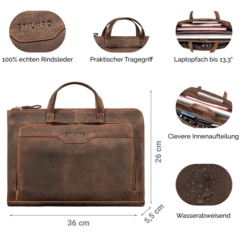 "Silvano" Schmale Echtleder Laptop Sleeve 13,3 Zoll Damen und Herren