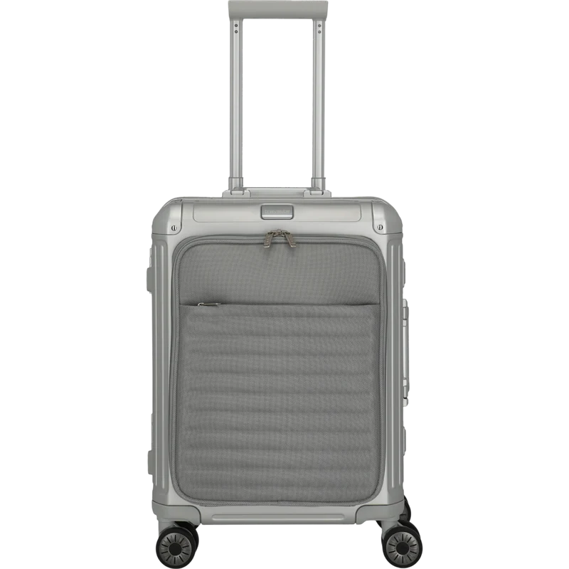 Travelite Next 4-Rollen-Bordtrolley aus Aluminium mit Vortasche 55 cm -Silber
