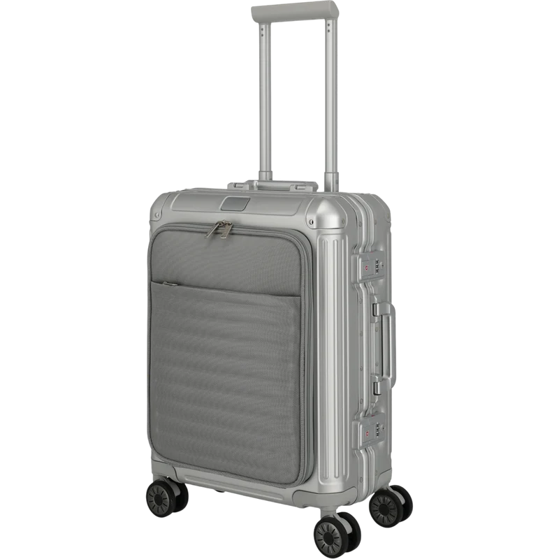 Travelite Next 4-Rollen-Bordtrolley aus Aluminium mit Vortasche 55 cm -Silber
