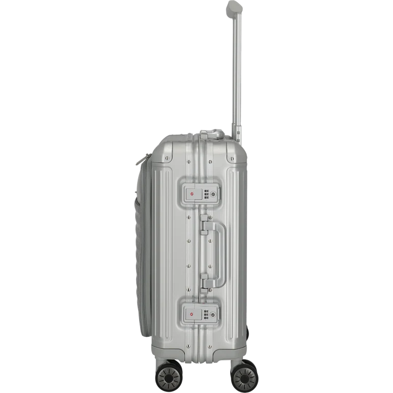 Travelite Next 4-Rollen-Bordtrolley aus Aluminium mit Vortasche 55 cm -Silber