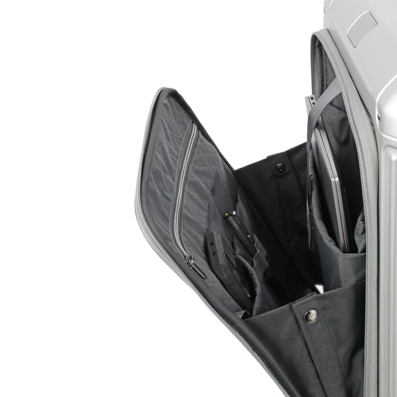 Travelite Next 4-Rollen-Bordtrolley aus Aluminium mit Vortasche 55 cm -Silber