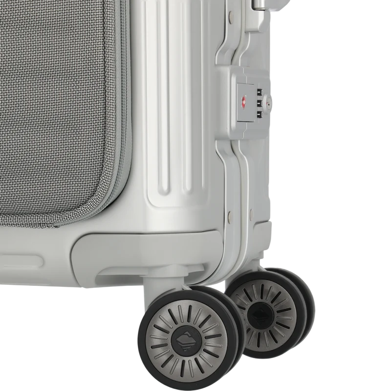 Travelite Next 4-Rollen-Bordtrolley aus Aluminium mit Vortasche 55 cm -Silber