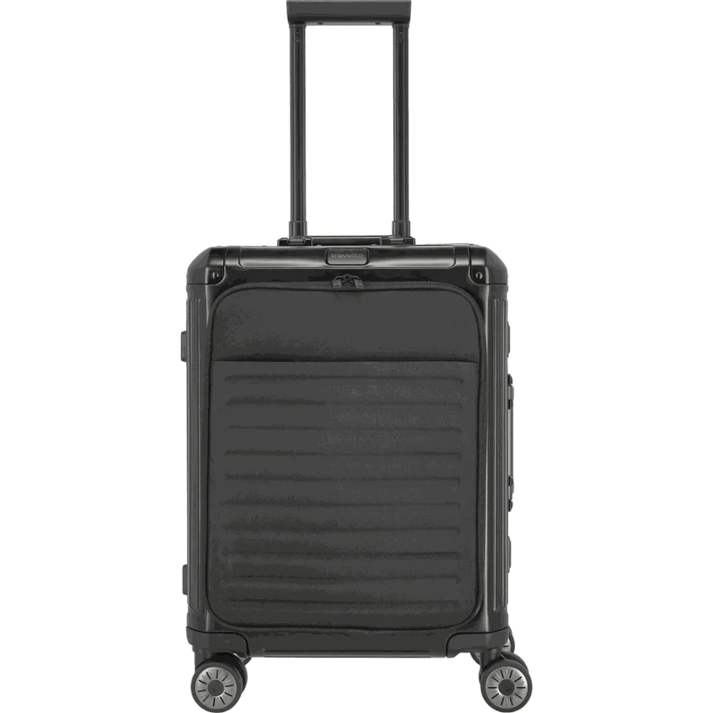 Travelite Next 4-Rollen-Bordtrolley aus Aluminium mit Vortasche 55 cm -Schwarz