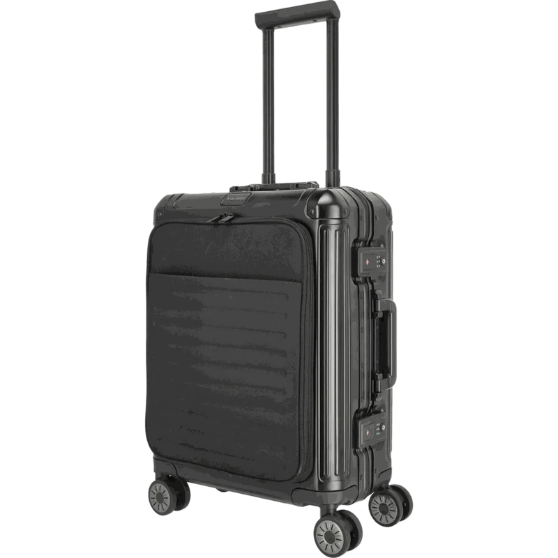 Travelite Next 4-Rollen-Bordtrolley aus Aluminium mit Vortasche 55 cm -Schwarz