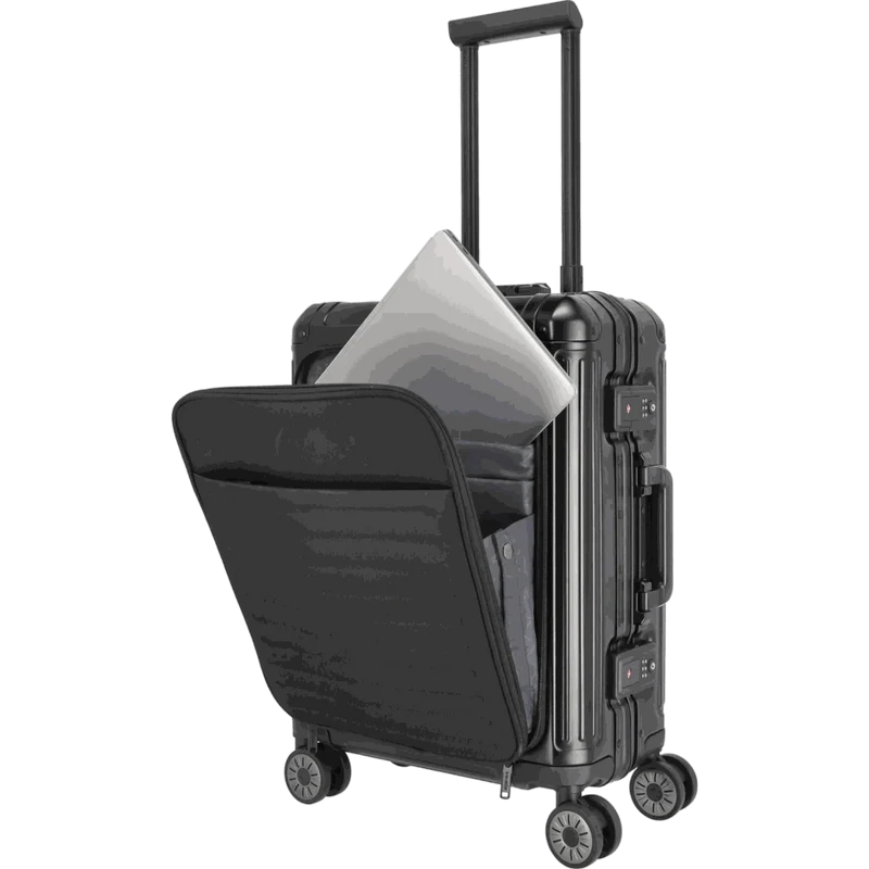 Travelite Next 4-Rollen-Bordtrolley aus Aluminium mit Vortasche 55 cm -Schwarz