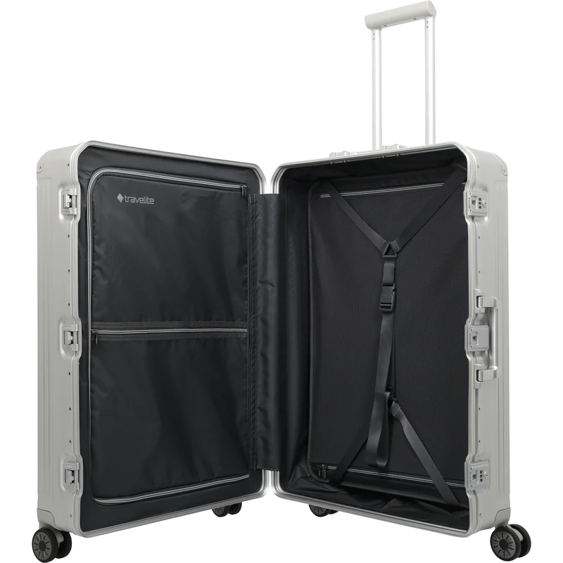 Travelite Next 4-Rollen-Trolley aus Aluminium 77 cm -Silber
