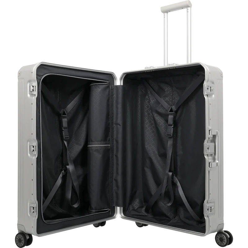 Travelite Next 4-Rollen-Trolley aus Aluminium 77 cm -Silber