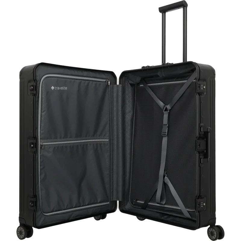 Travelite Next 4-Rollen-Trolley aus Aluminium 77 cm -Schwarz