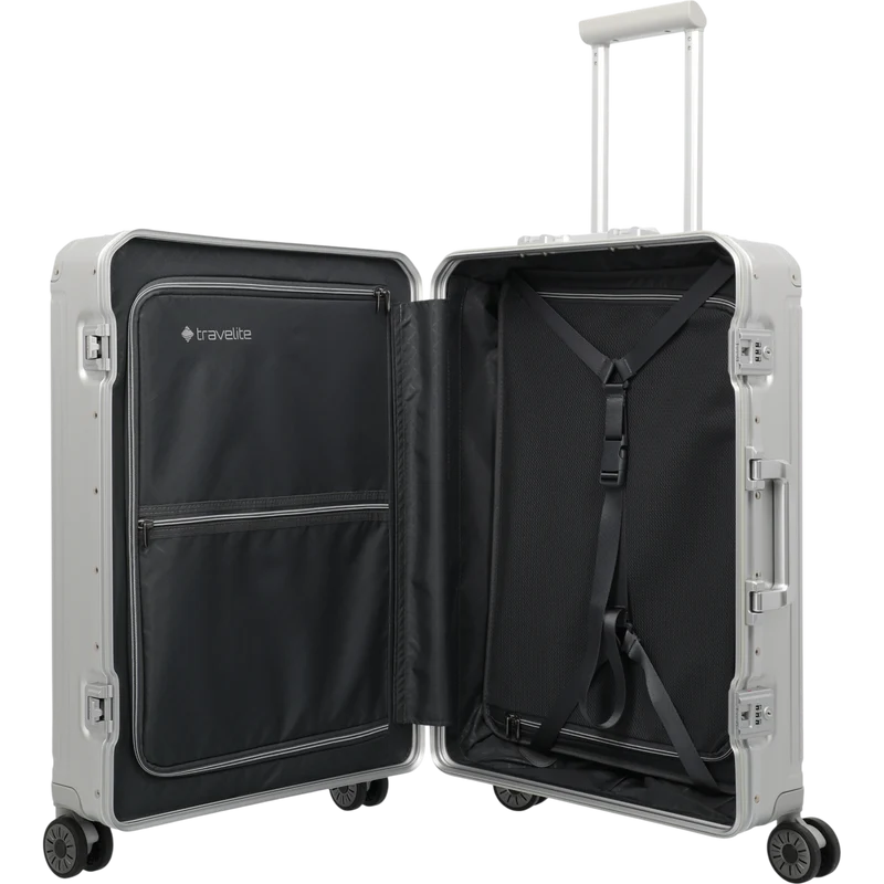 Travelite Next 4-Rollen-Trolley aus Aluminium 67 cm -Silber