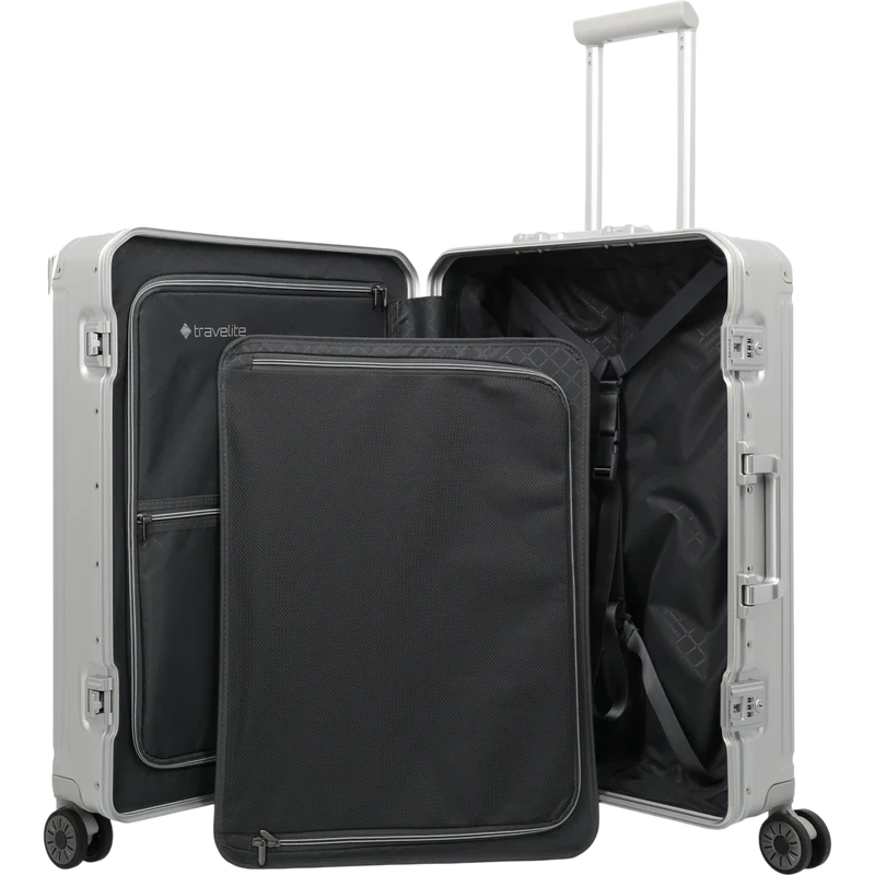 Travelite Next 4-Rollen-Trolley aus Aluminium 67 cm -Silber