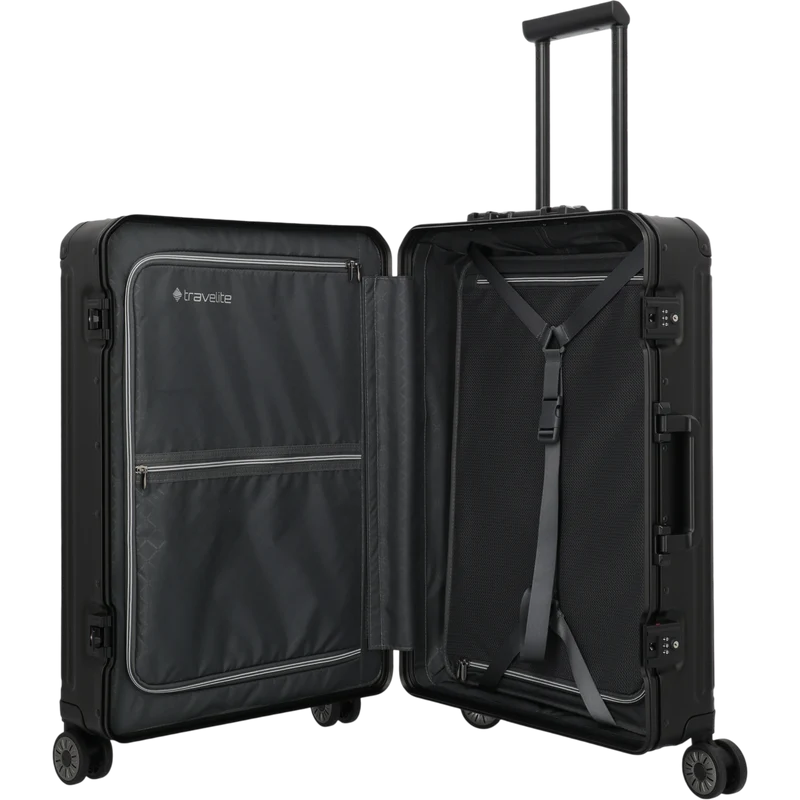 Travelite Next 4-Rollen-Trolley aus Aluminium 67 cm -Schwarz