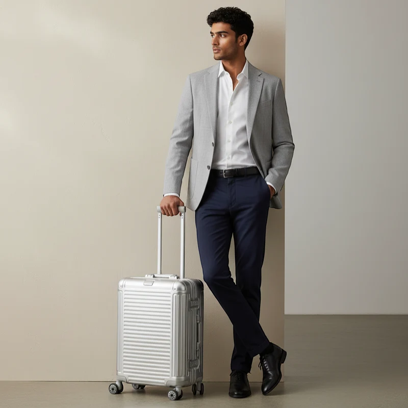 Travelite Next 4-Rollen-Kabinentrolley aus Aluminium 55 cm -Silber