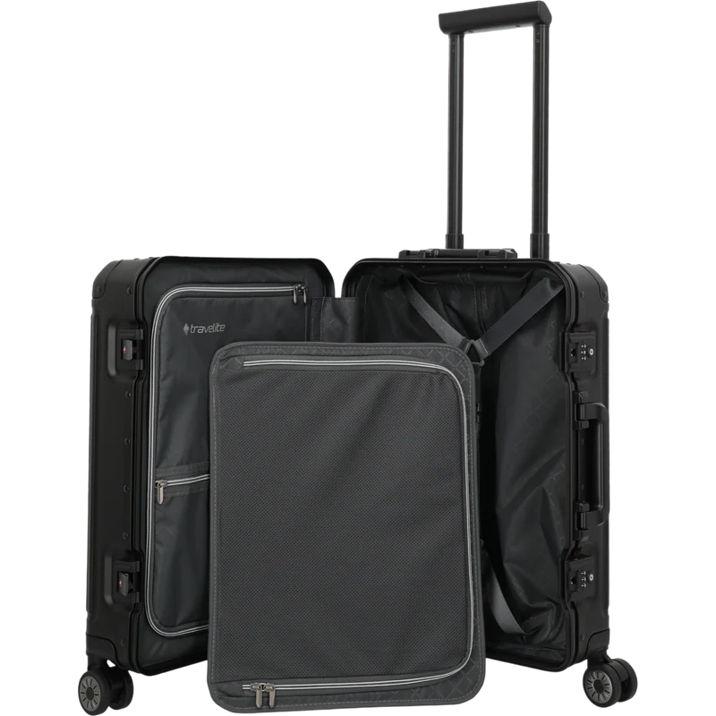 Travelite Next 4-Rollen-Kabinentrolley aus Aluminium 55 cm -Schwarz