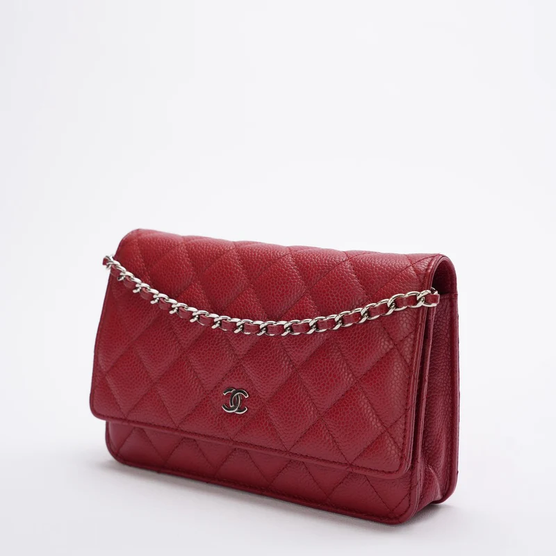 Chanel Geldbörse an der Kette (woc) Tasche Rotes Kaviarleder