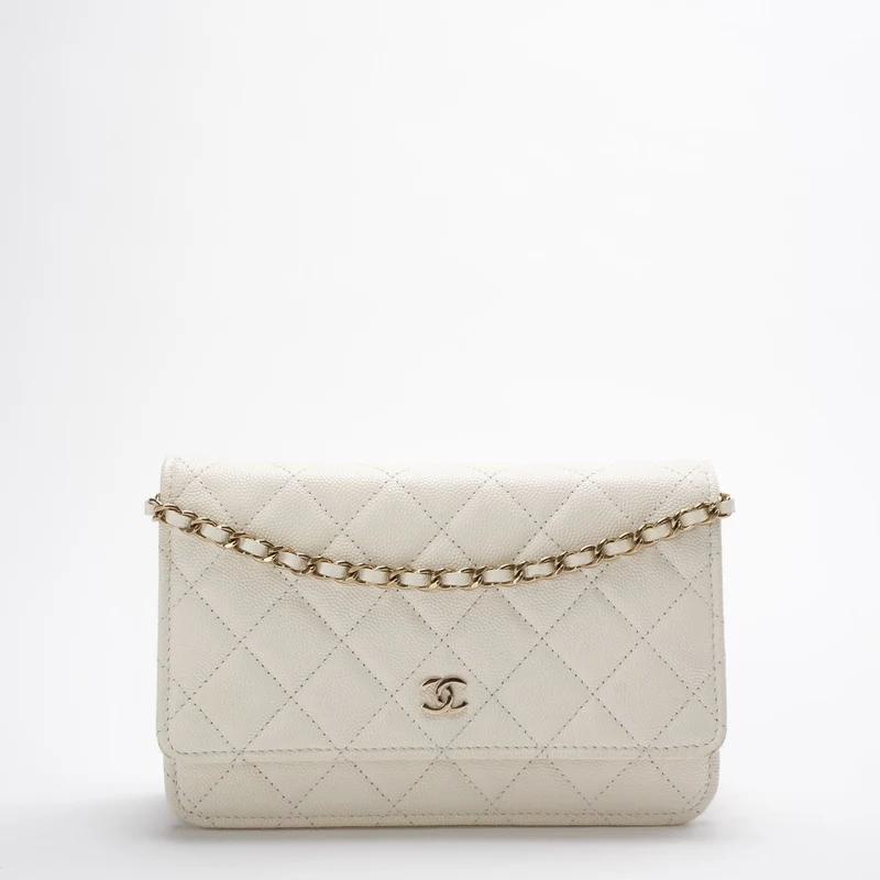 Chanel Geldbörse mit Kette (woc) Weißes Kaviarleder 2022
