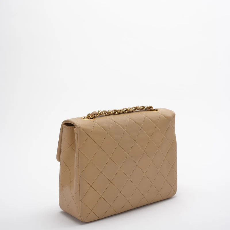 Chanel Vintage Classic Mini Square Bag Beige 24 Karat Gold