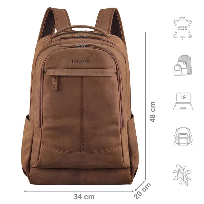 "Maxim" Premium XL Business Rucksack Leder mit Laptopfach 17 - 19 Zoll