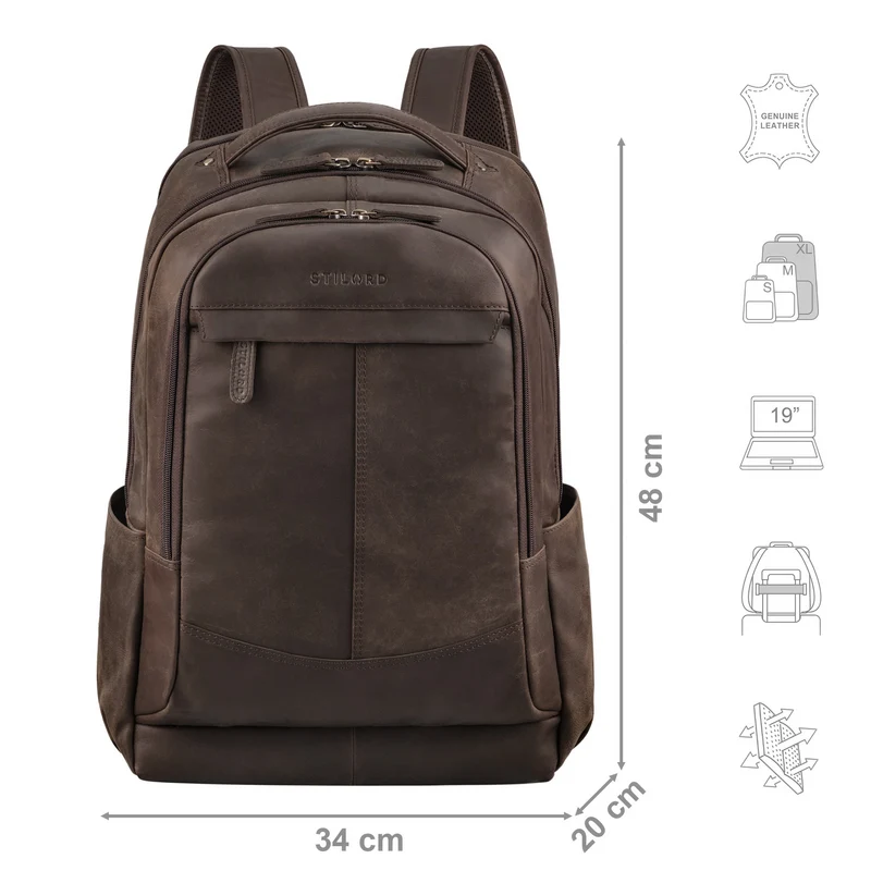 "Maxim" Premium XL Business Rucksack Leder mit Laptopfach 17 - 19 Zoll