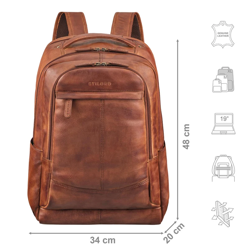 "Maxim" Premium XL Business Rucksack Leder mit Laptopfach 17 - 19 Zoll