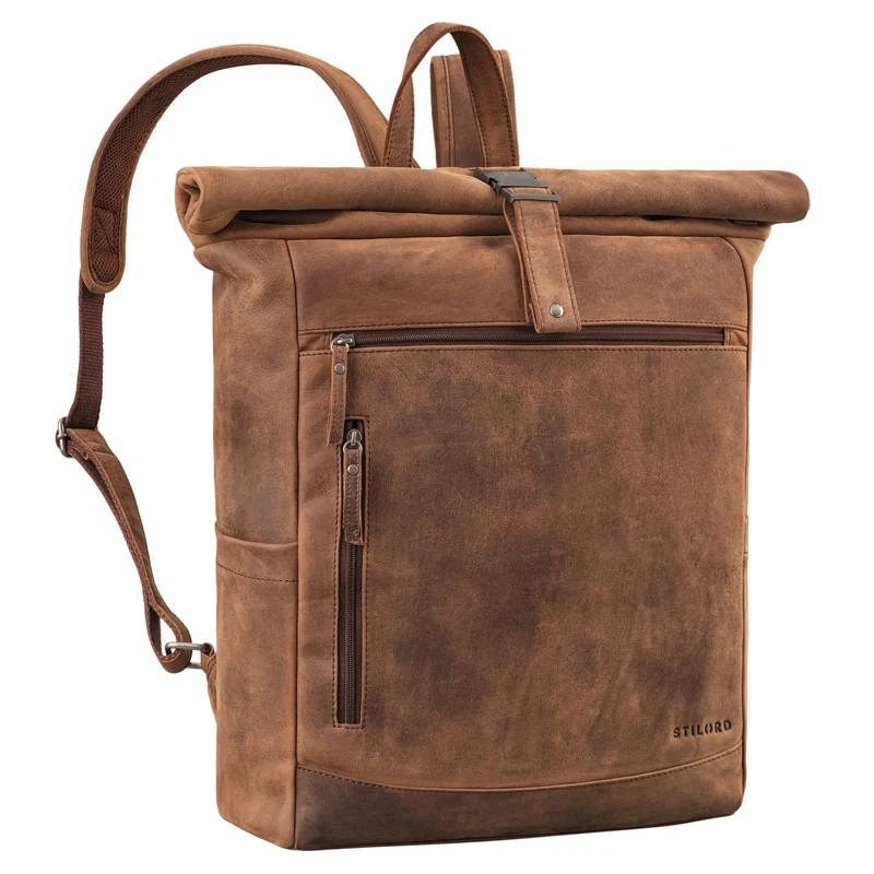 "Lutz" XL Rolltop Rucksack Herren Leder mit Laptop-Fach 16 - 17.3 Zoll