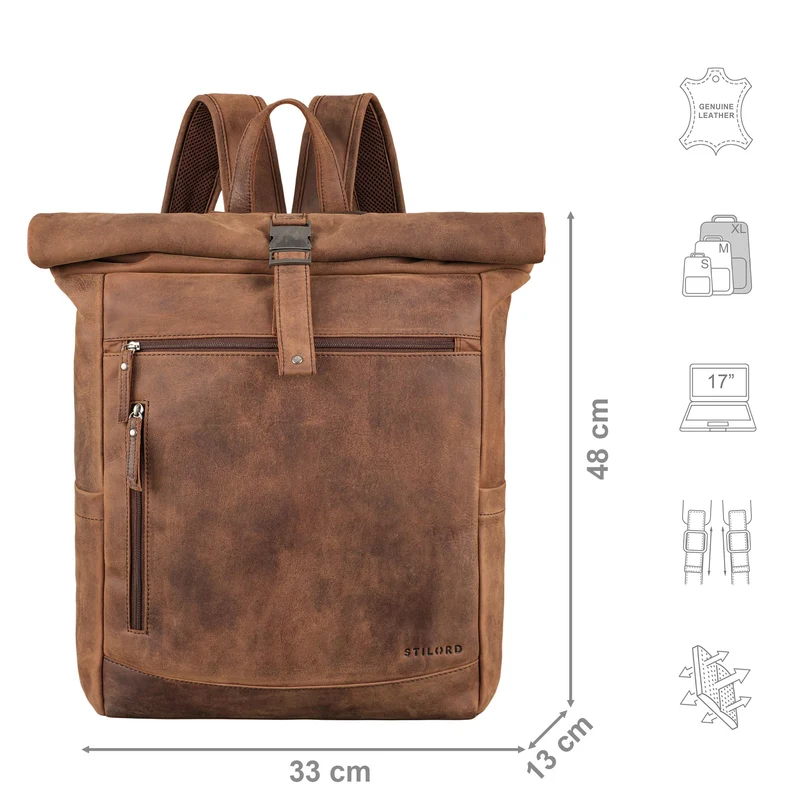 "Lutz" XL Rolltop Rucksack Herren Leder mit Laptop-Fach 16 - 17.3 Zoll