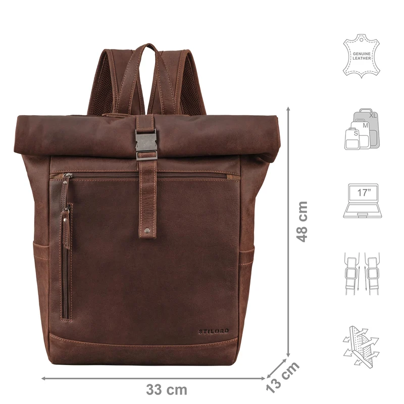 "Lutz" XL Rolltop Rucksack Herren Leder mit Laptop-Fach 16 - 17.3 Zoll