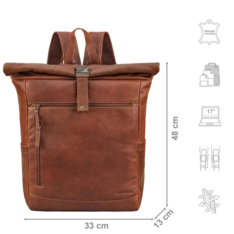 "Lutz" XL Rolltop Rucksack Herren Leder mit Laptop-Fach 16 - 17.3 Zoll