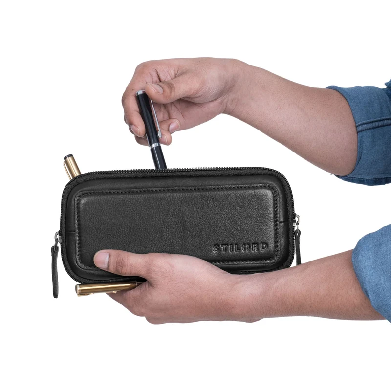 "Scotty" Leder Etui Vintage Hardcase mit Reißverschluss Federmappe