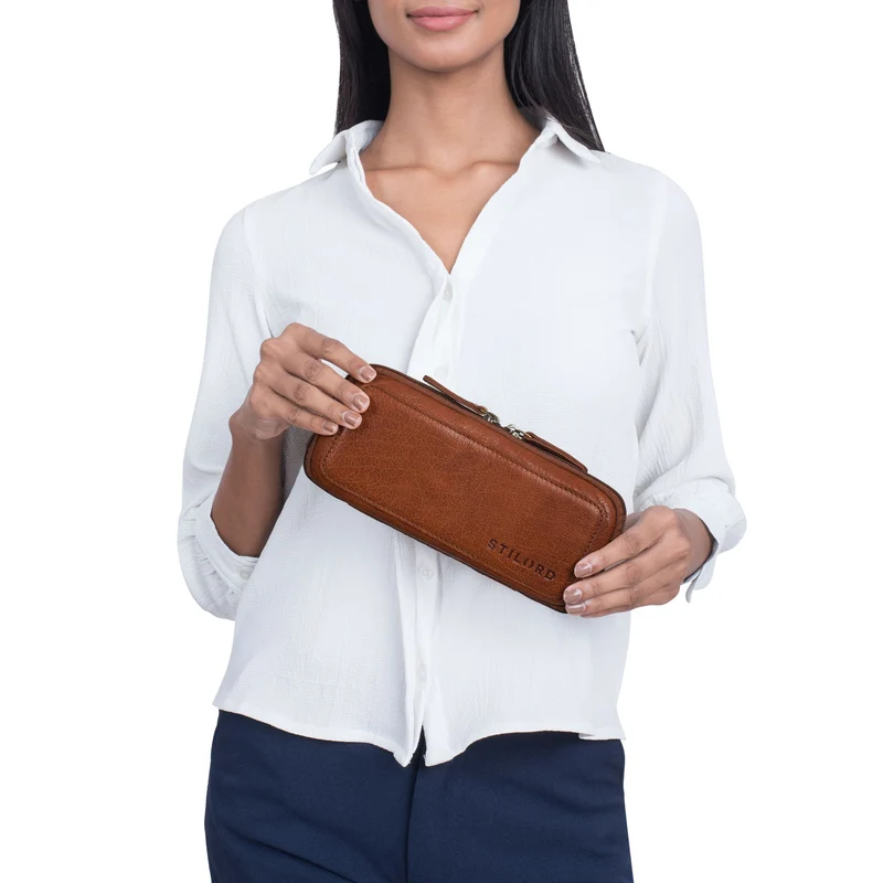 "Scotty" Leder Etui Vintage Hardcase mit Reißverschluss Federmappe