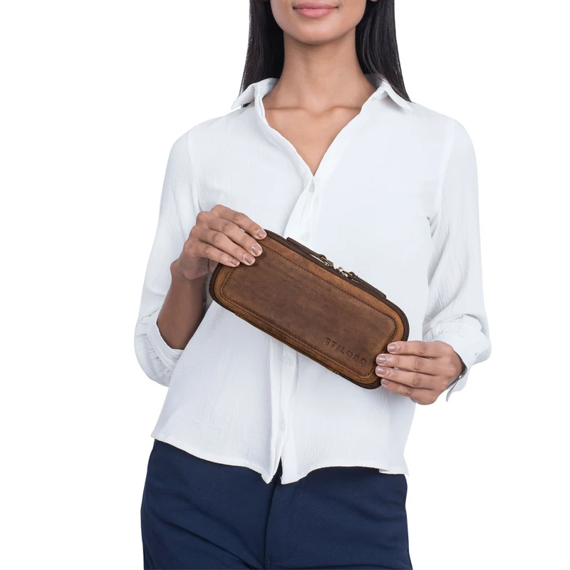"Scotty" Leder Etui Vintage Hardcase mit Reißverschluss Federmappe