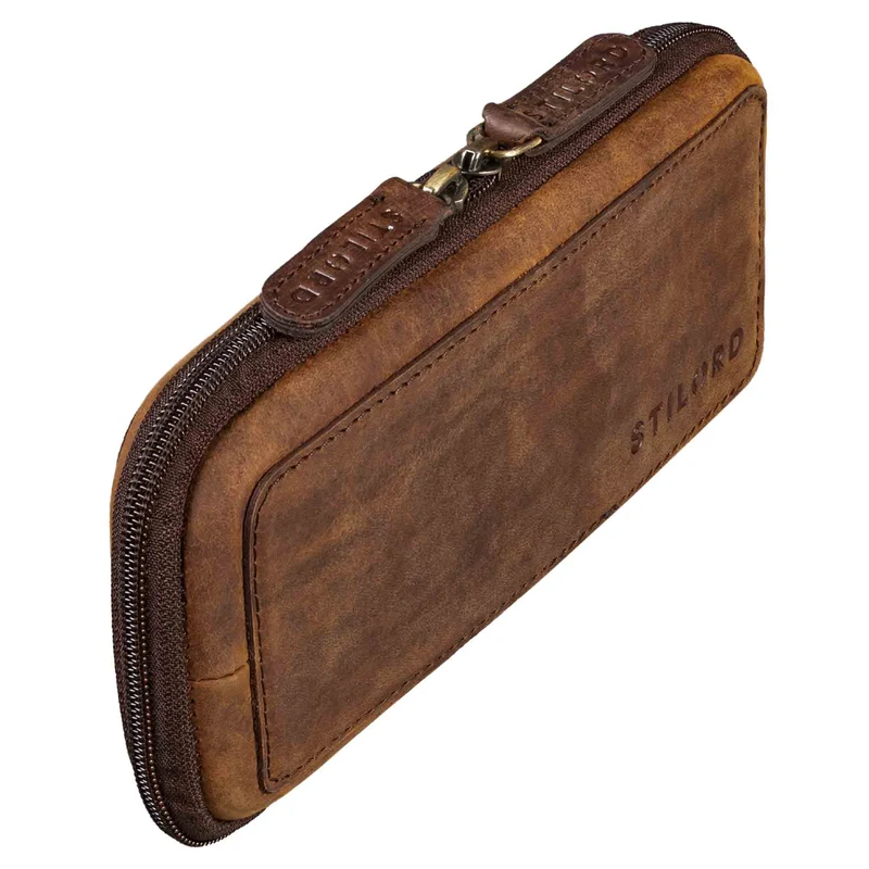 "Scotty" Leder Etui Vintage Hardcase mit Reißverschluss Federmappe