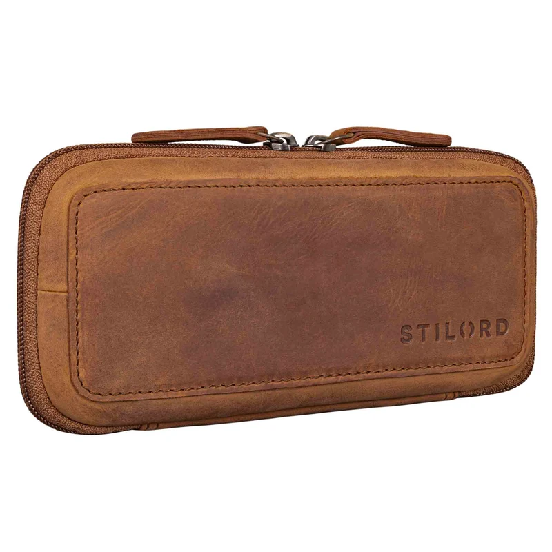 "Scotty" Leder Etui Vintage Hardcase mit Reißverschluss Federmappe